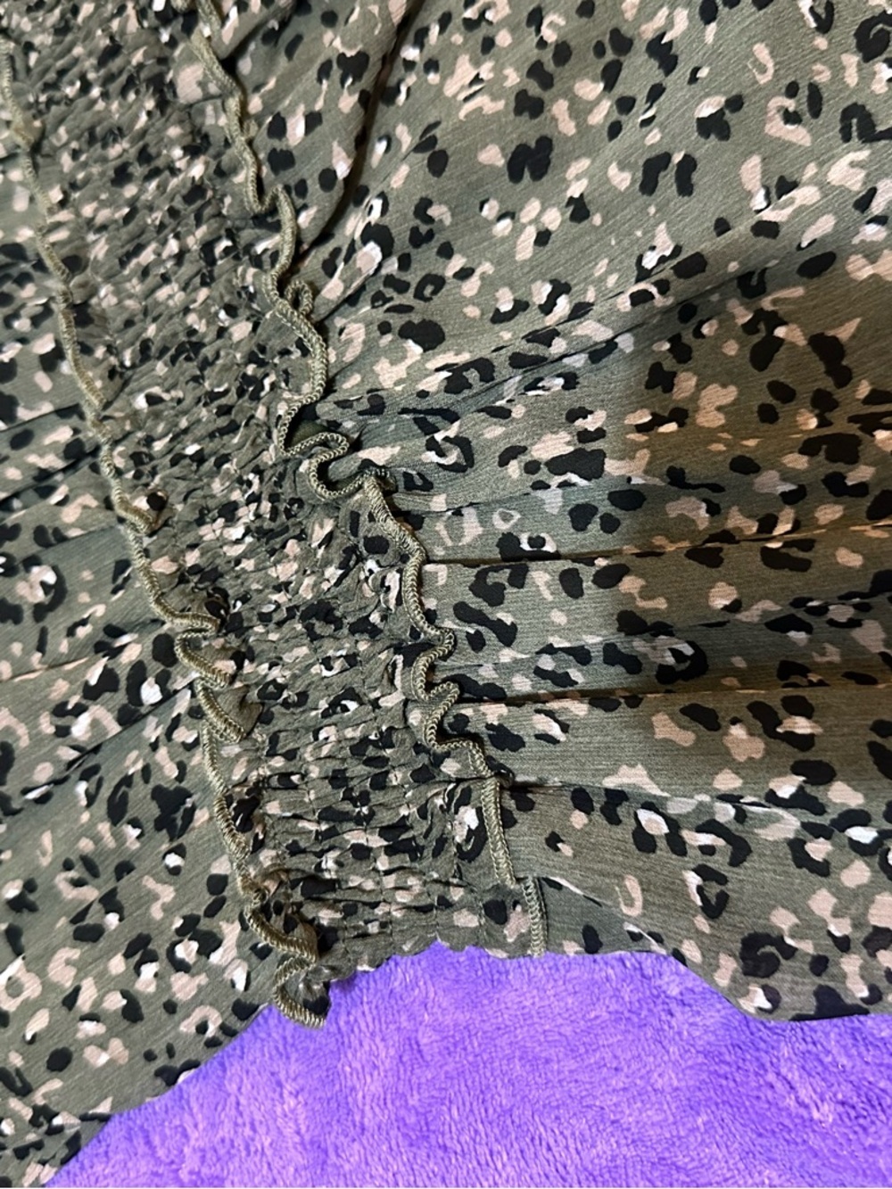 Sadie & Sage Olive Green Cheetah Print Smocked-Waist Long Sleeve Dress - Picture 10 of 10
